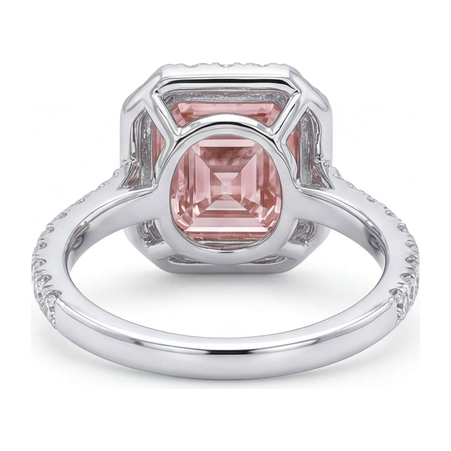 Women Pink Diamond Engagement Ring 3.25 Carat Lab Grown Asscher Halo 14K White Gold