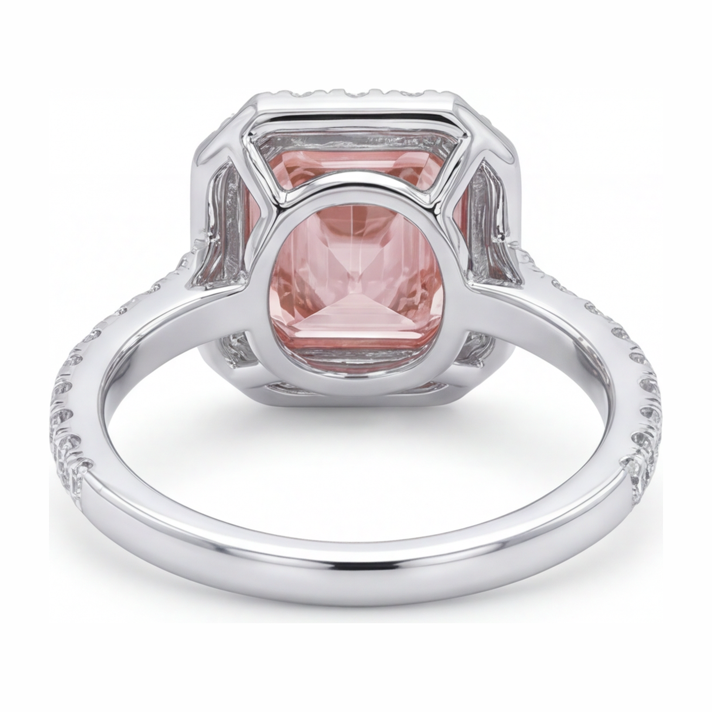 Women Pink Diamond Engagement Ring 3.25 Carat Lab Grown Asscher Halo 14K White Gold