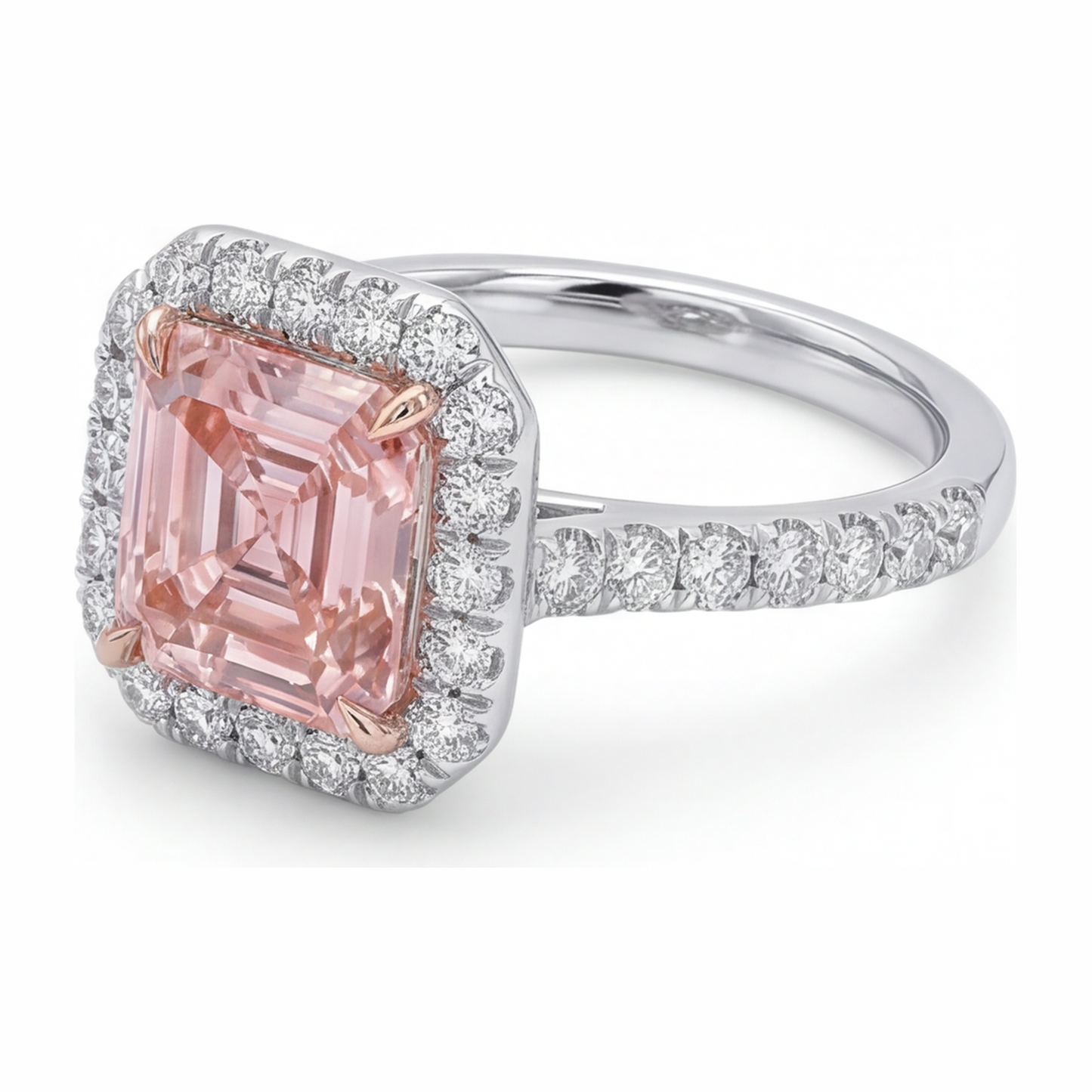 Women Pink Diamond Engagement Ring 3.25 Carat Lab Grown Asscher Halo 14K White Gold