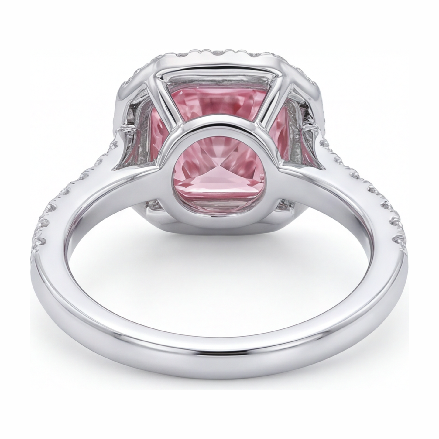 Pink Diamond Ring 3.25 Carat Lab Grown Cushion Halo Pave 14K White Gold