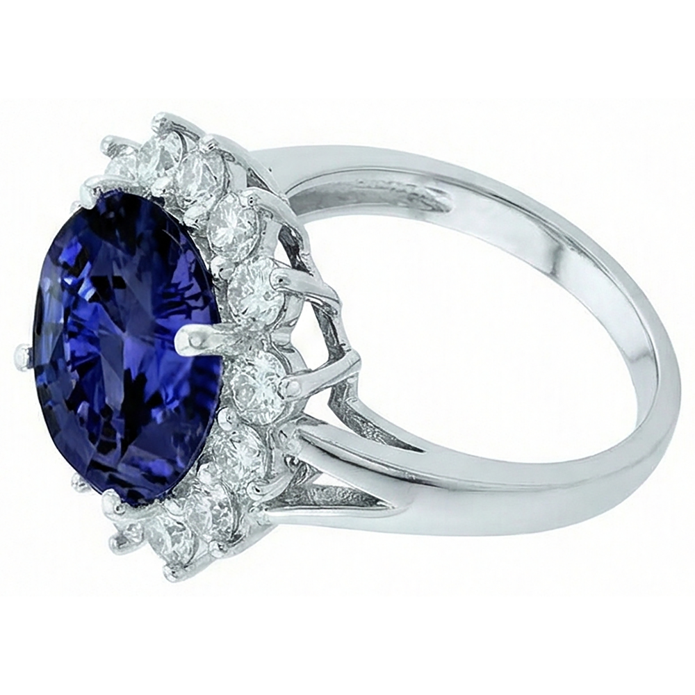 3.26 Carats Tanzanite And Round Natural Earth Mined Diamond ( Not Lab Grown ) s Ring White Gold 14K