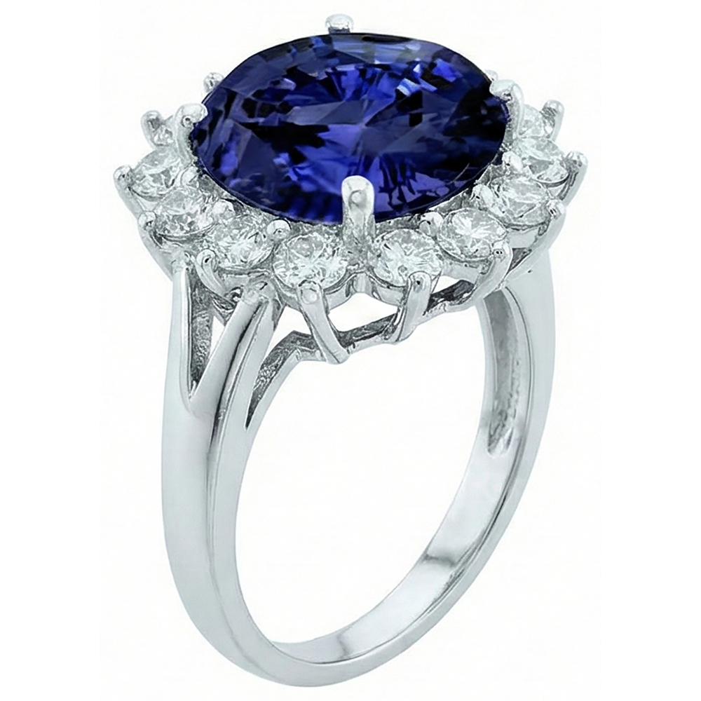 3.26 Carats Tanzanite And Round Natural Earth Mined Diamond ( Not Lab Grown ) s Ring White Gold 14K
