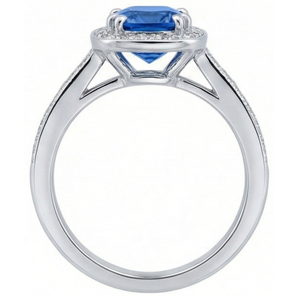 3.35 Carats Ceylon Blue Sapphire And Round Natural Earth Mined Diamond ( Not Lab Grown )s Engagement Ring