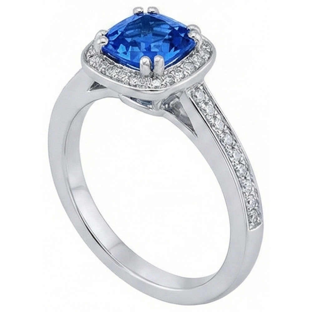 3.35 Carats Ceylon Blue Sapphire And Round Natural Earth Mined Diamond ( Not Lab Grown )s Engagement Ring