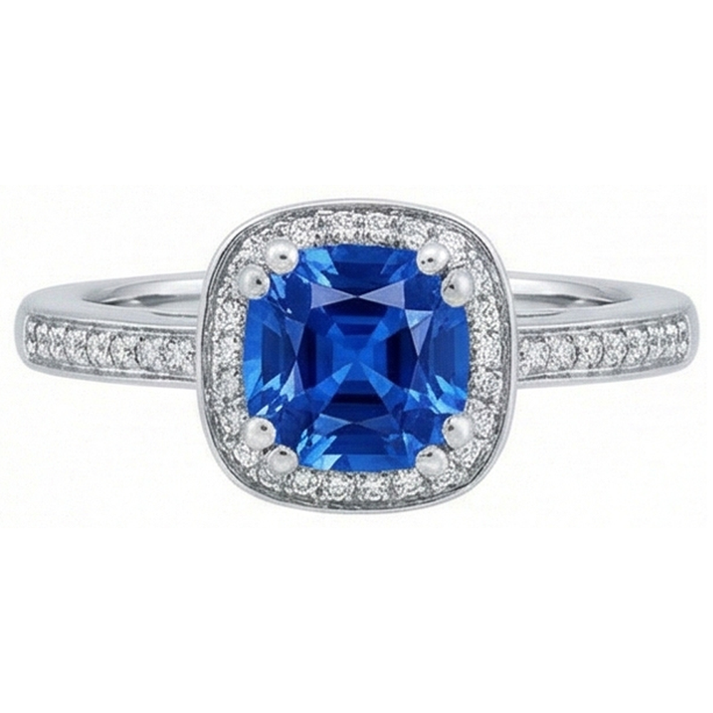 3.35 Carats Ceylon Blue Sapphire And Round Natural Earth Mined Diamond ( Not Lab Grown )s Engagement Ring