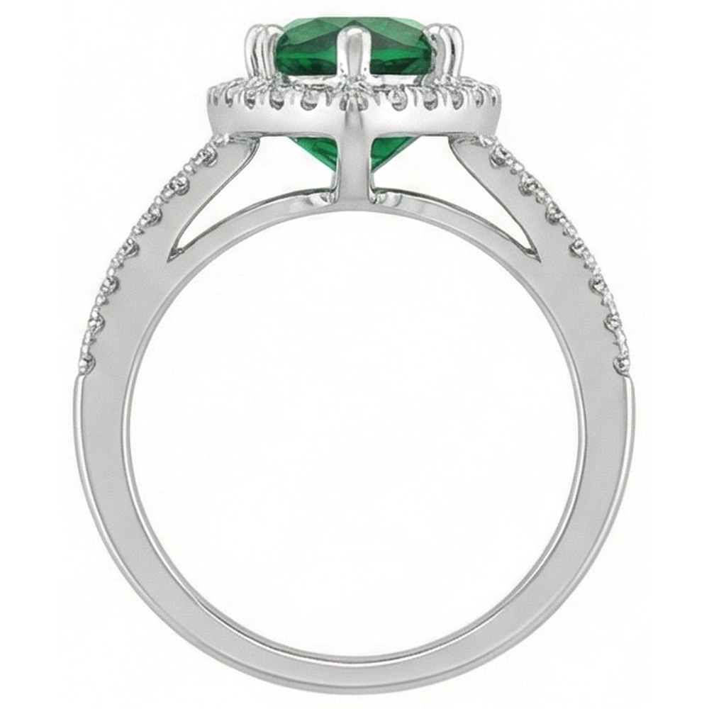 natural round emerald 3.35ct ring on white background