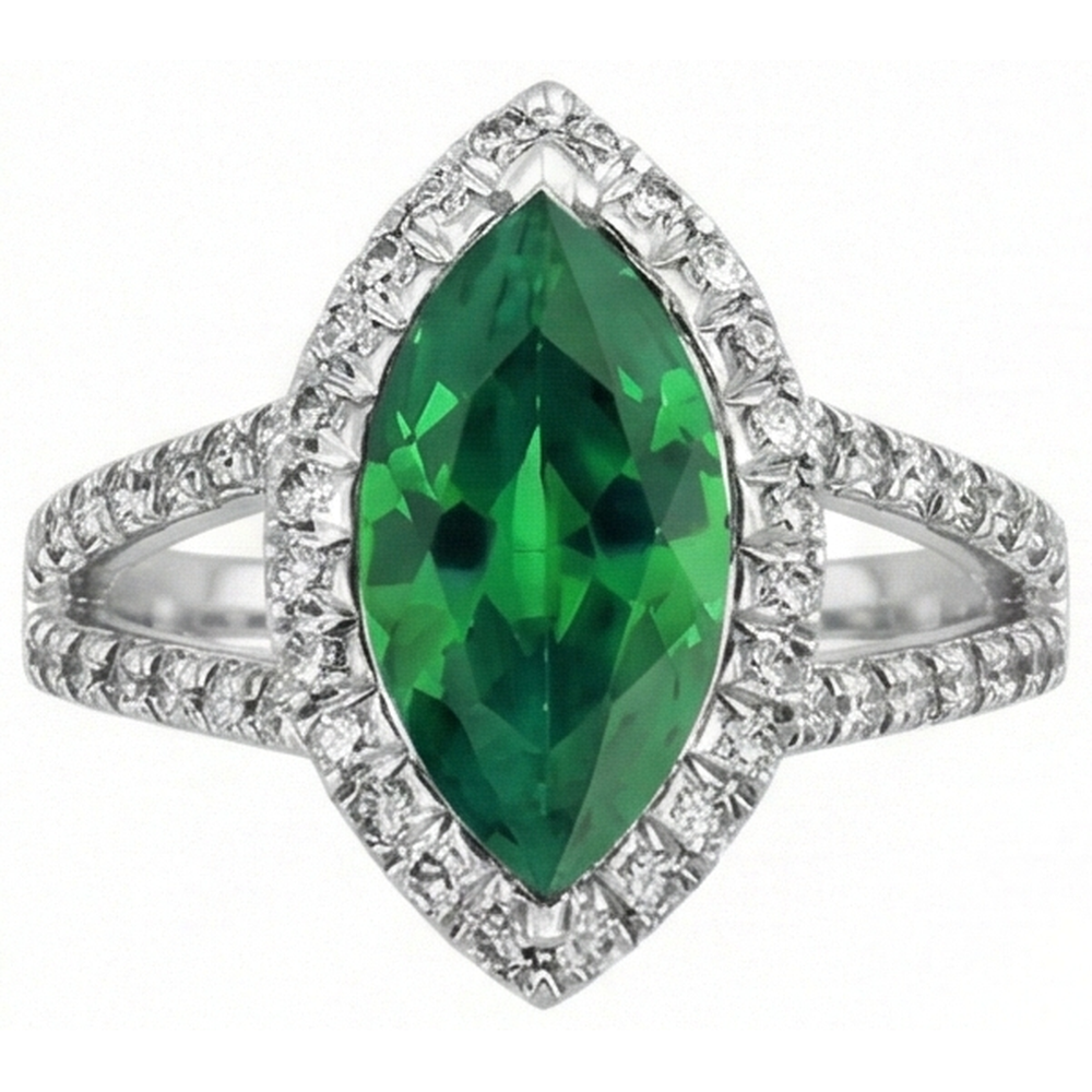 natural round emerald 3.35ct ring close up detail