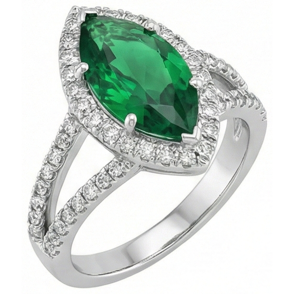 natural round emerald 3.35ct ring top view
