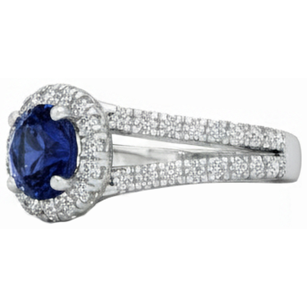 natural round tanzanite 3.35ct ring close up detail