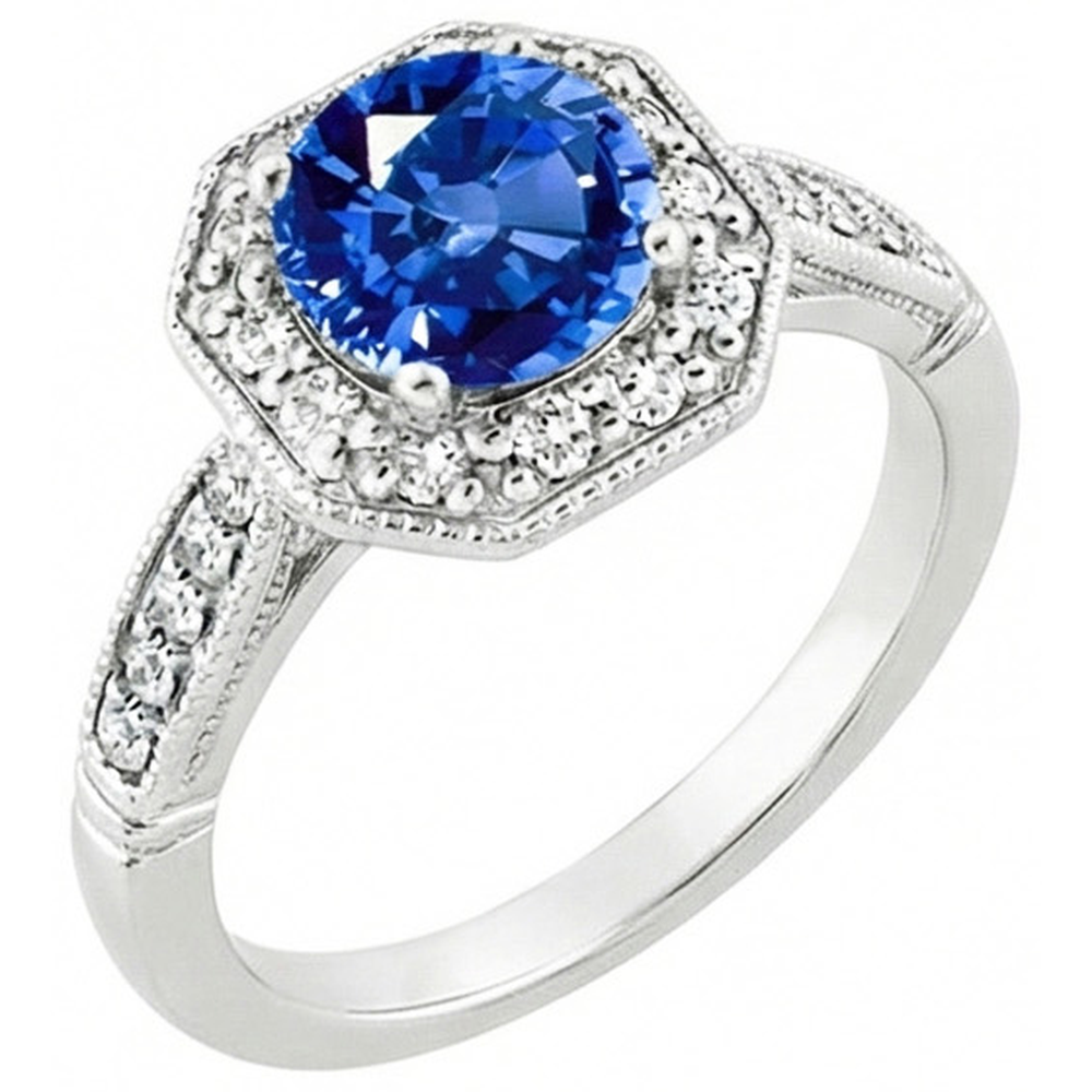 3.35 Ct Sri Lankan Sapphire And Natural Earth Mined Diamond ( Not Lab Grown ) s Ring White Gold 14K