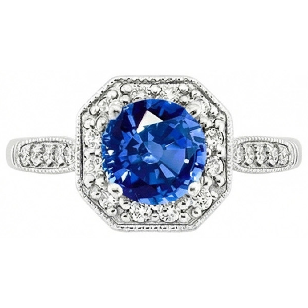 3.35 Ct Sri Lankan Sapphire And Natural Earth Mined Diamond ( Not Lab Grown ) s Ring White Gold 14K