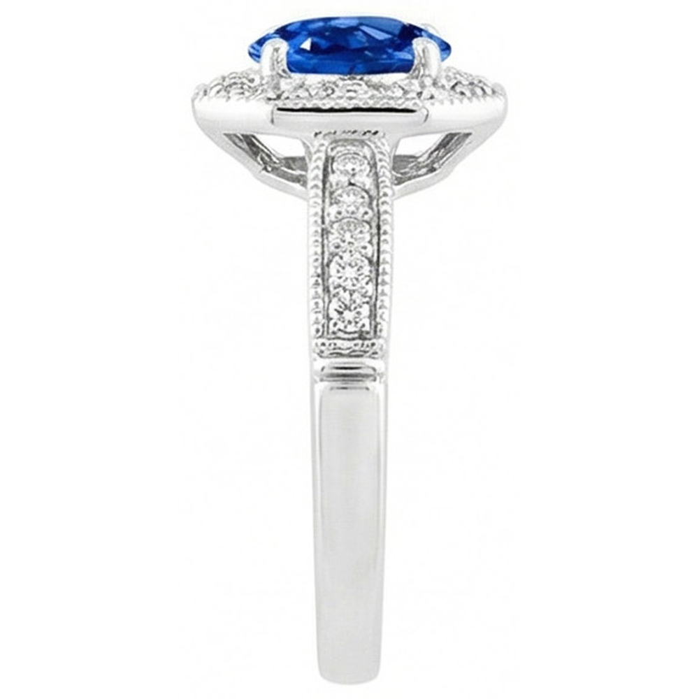 3.35 Ct Sri Lankan Sapphire And Natural Earth Mined Diamond ( Not Lab Grown ) s Ring White Gold 14K
