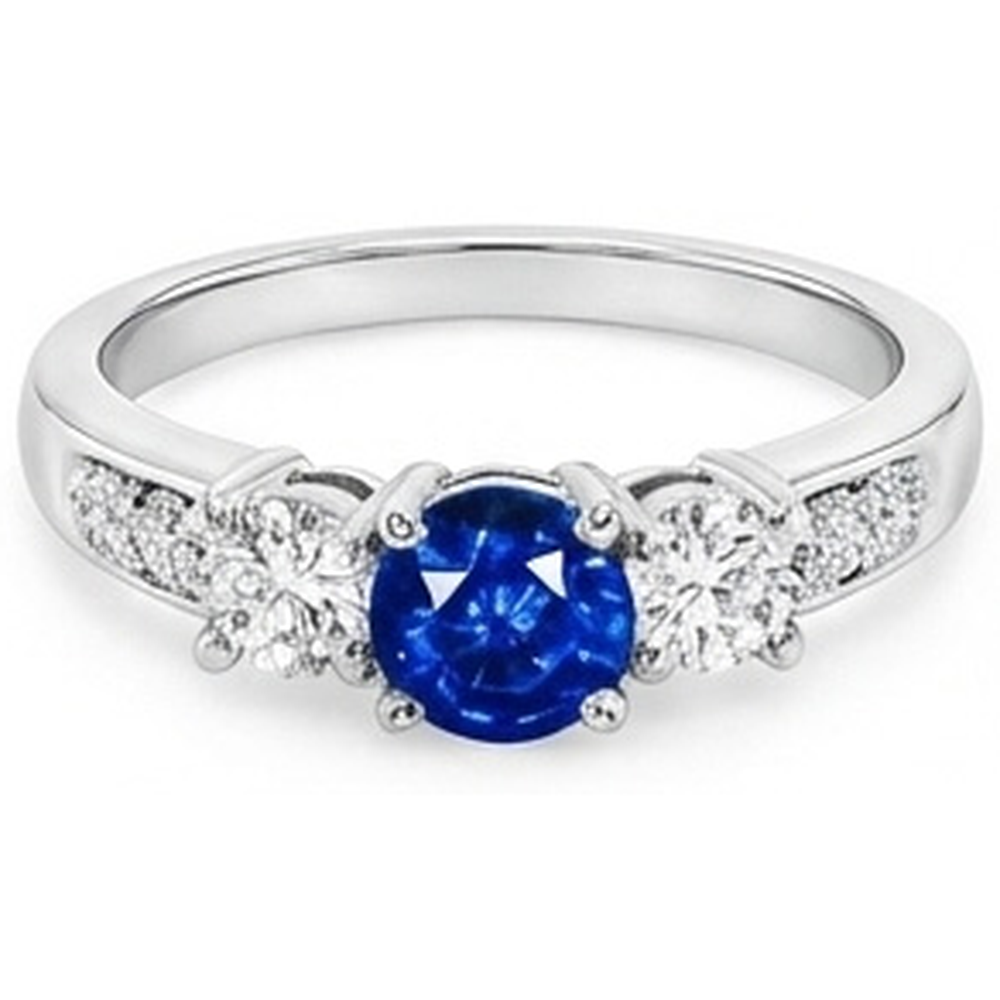 3.40 Carats Round Sri Lanka Sapphire Natural Earth Mined Diamond ( Not Lab Grown )s Wedding Ring