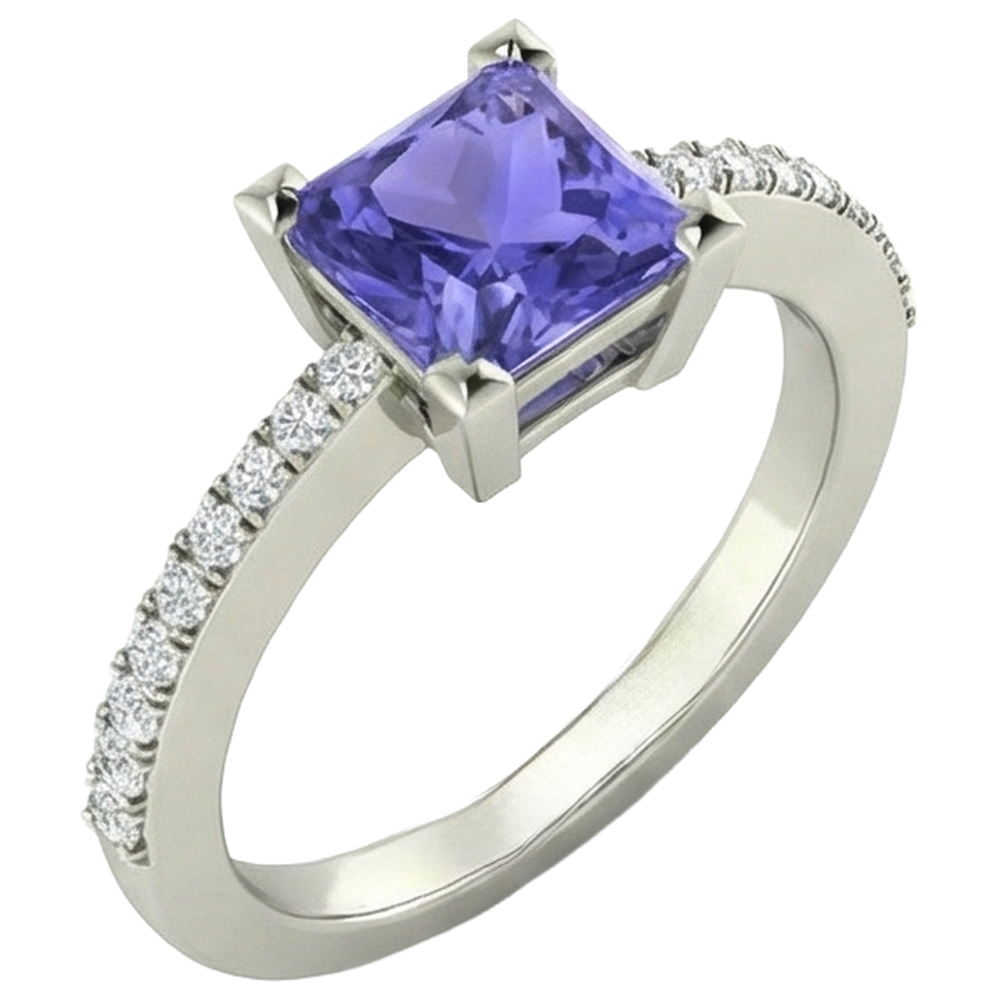 natural round tanzanite 3.40ct ring close up detail