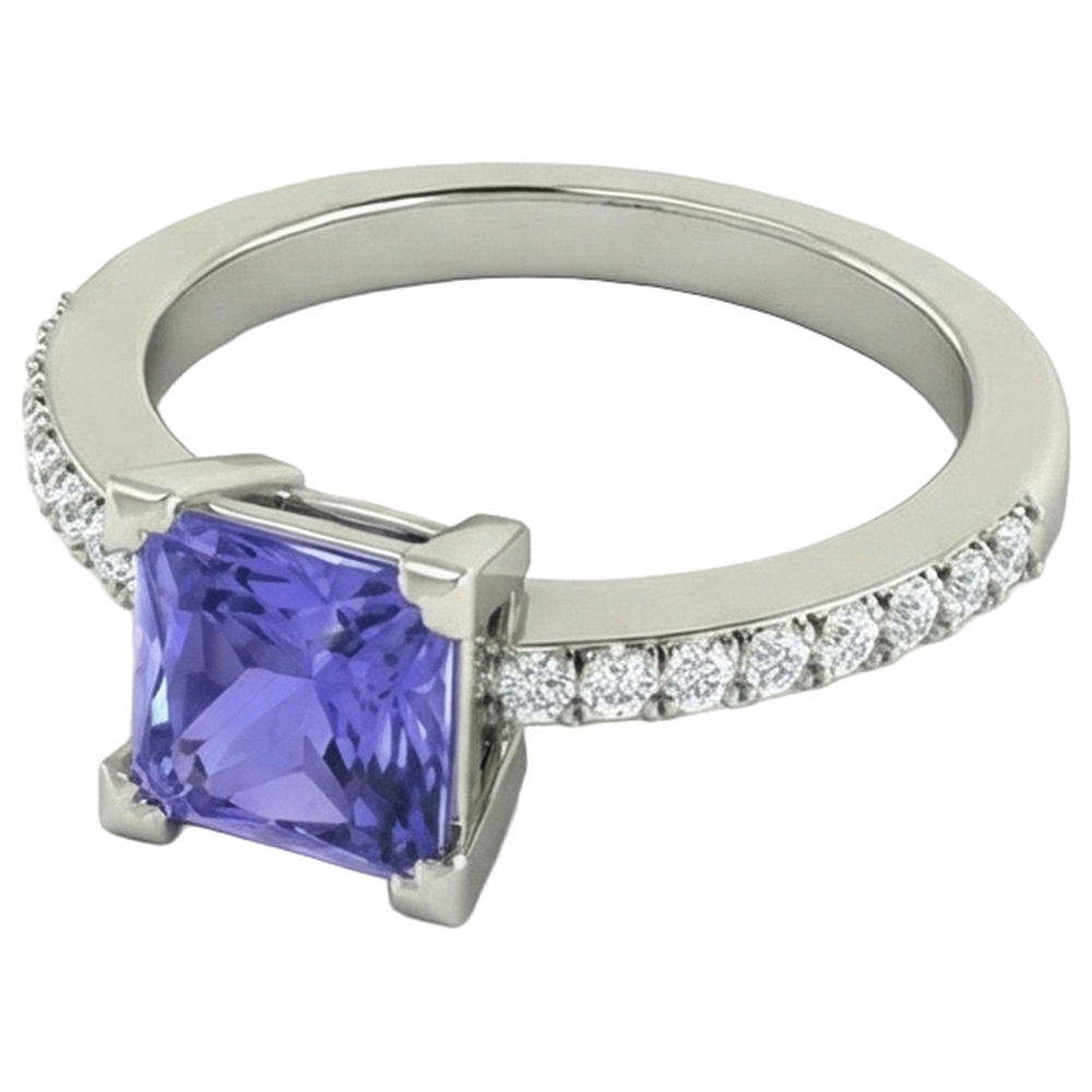 natural round tanzanite 3.40ct ring profile view