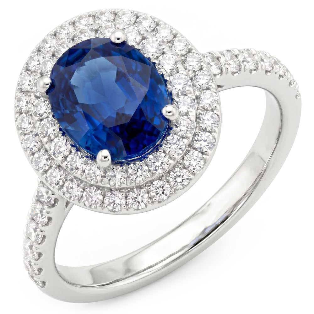 3.40 Ct Oval Ceylon Sapphire With Round Natural Earth Mined Diamond ( Not Lab Grown )s Ring White Gold