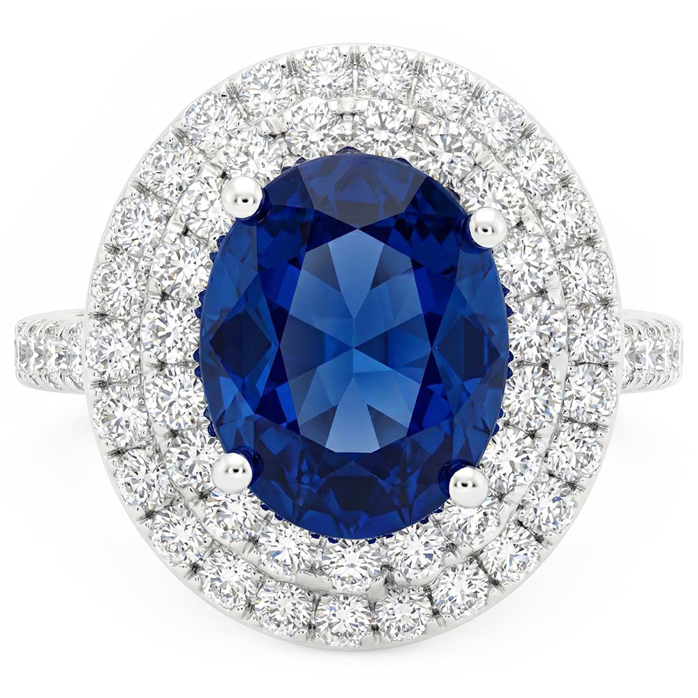 3.40 Ct Oval Ceylon Sapphire With Round Natural Earth Mined Diamond ( Not Lab Grown )s Ring White Gold