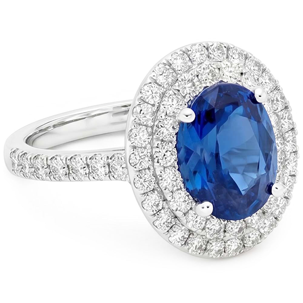 3.40 Ct Oval Ceylon Sapphire With Round Natural Earth Mined Diamond ( Not Lab Grown )s Ring White Gold