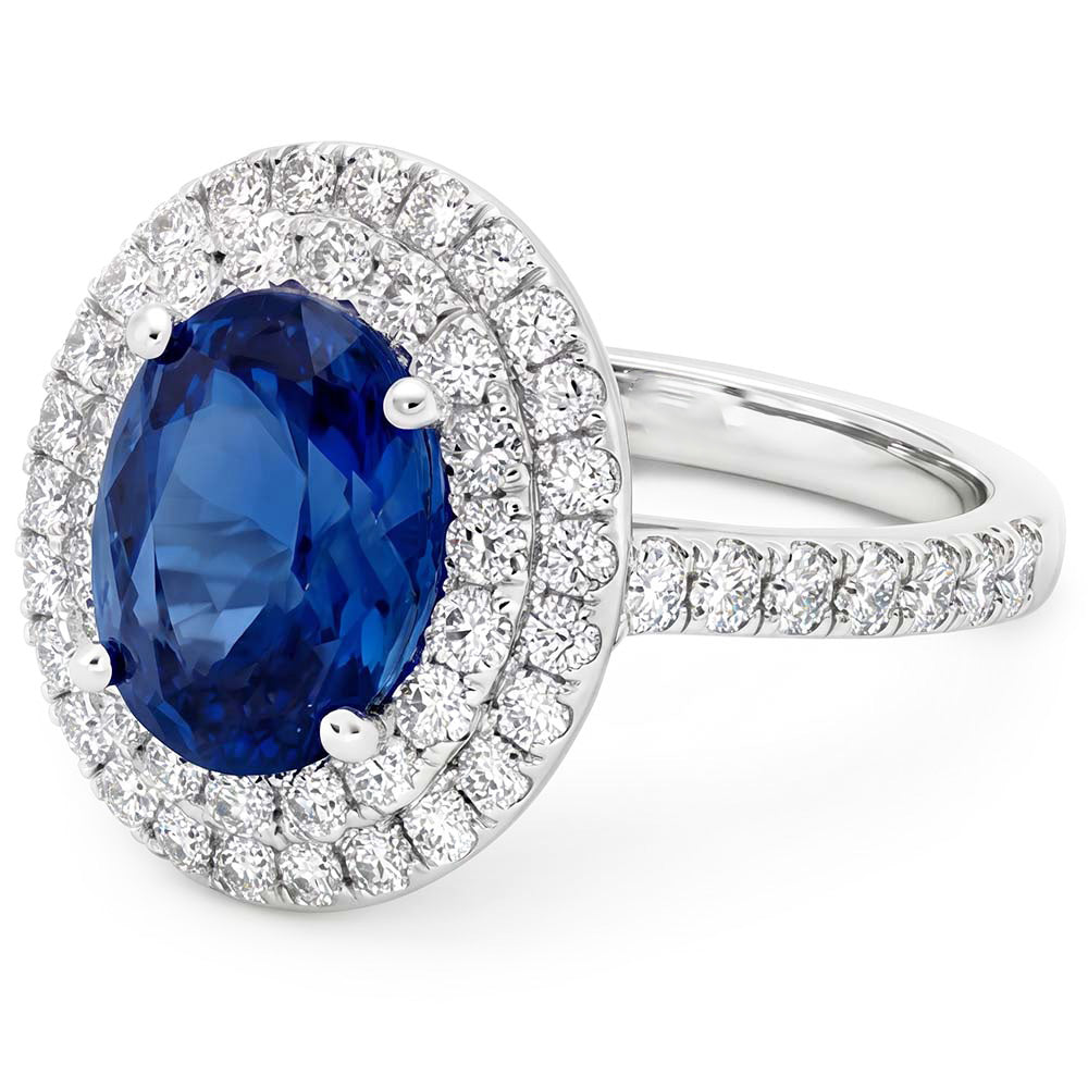 3.40 Ct Oval Ceylon Sapphire With Round Natural Earth Mined Diamond ( Not Lab Grown )s Ring White Gold