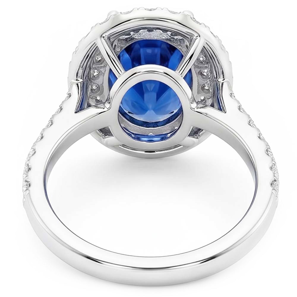 3.40 Ct Oval Ceylon Sapphire With Round Natural Earth Mined Diamond ( Not Lab Grown )s Ring White Gold