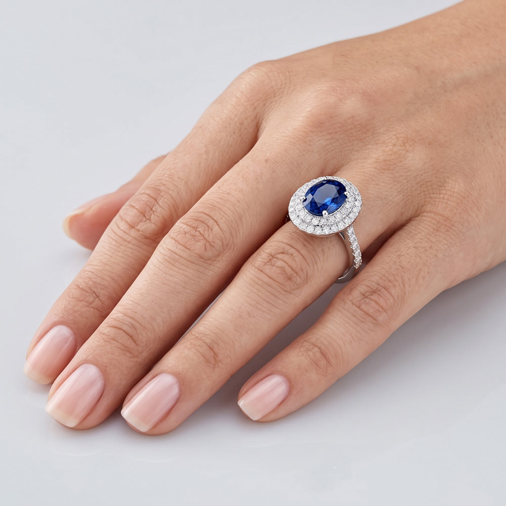 3.40 Ct Oval Ceylon Sapphire With Round Natural Earth Mined Diamond ( Not Lab Grown )s Ring White Gold
