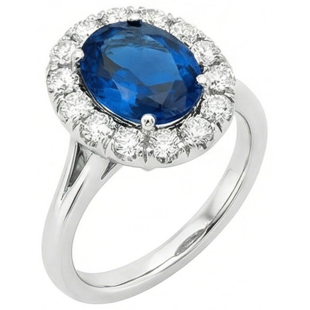 3.40 Ct Sri Lankan Sapphire And Natural Earth Mined Diamond ( Not Lab Grown ) s Engagement Ring