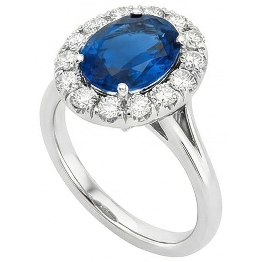 3.40 Ct Sri Lankan Sapphire And Natural Earth Mined Diamond ( Not Lab Grown ) s Engagement Ring