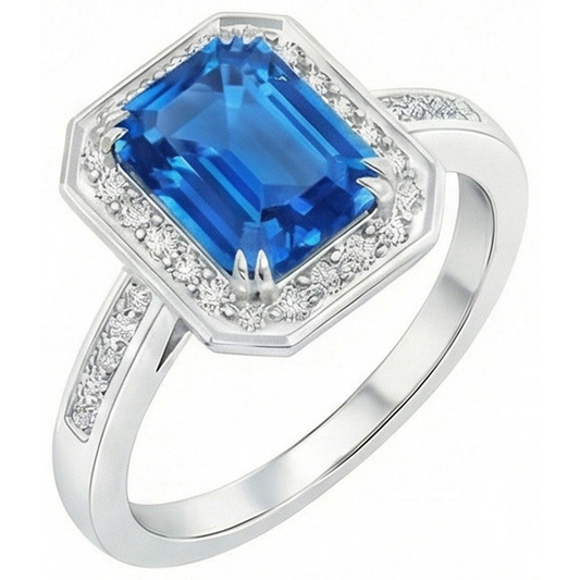 natural round sapphire 3.40ct ring front view