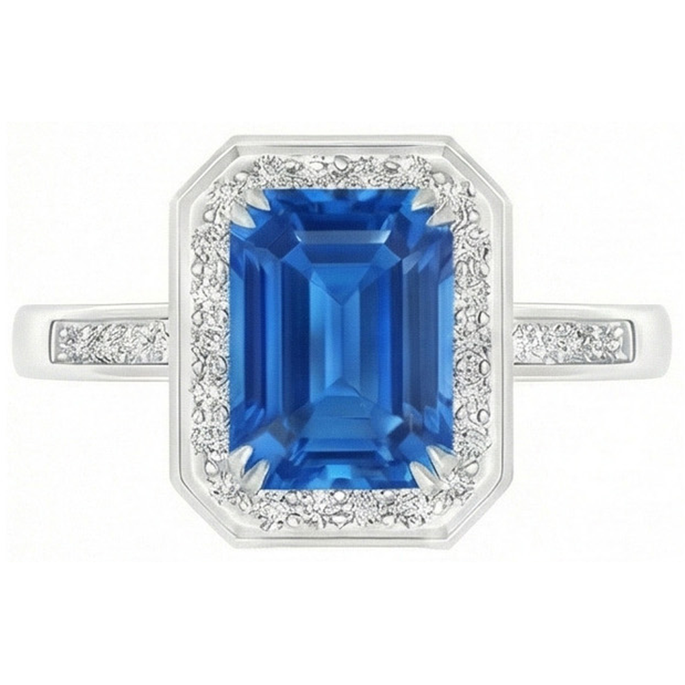 natural round sapphire 3.40ct ring side angle