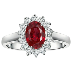 3.5 Carats Red Oval Ruby With Natural Earth Mined Diamond ( Not Lab Grown ) Wedding Ring White Gold 14K