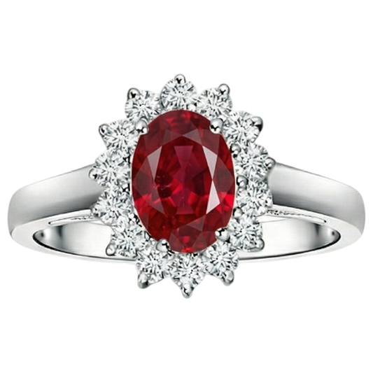 3.5 Carats Red Oval Ruby With Natural Earth Mined Diamond ( Not Lab Grown ) Wedding Ring White Gold 14K