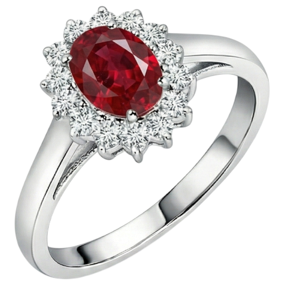3.5 Carats Red Oval Ruby With Natural Earth Mined Diamond ( Not Lab Grown ) Wedding Ring White Gold 14K