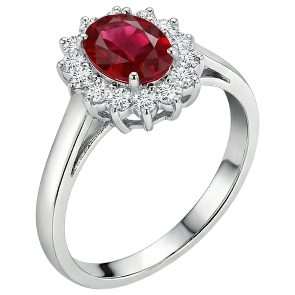 3.5 Carats Red Oval Ruby With Natural Earth Mined Diamond ( Not Lab Grown ) Wedding Ring White Gold 14K