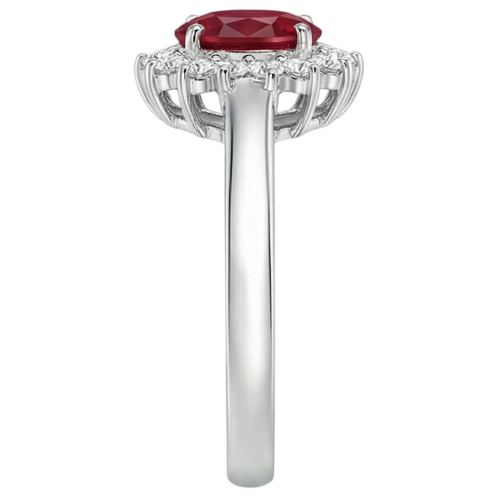 3.5 Carats Red Oval Ruby With Natural Earth Mined Diamond ( Not Lab Grown ) Wedding Ring White Gold 14K