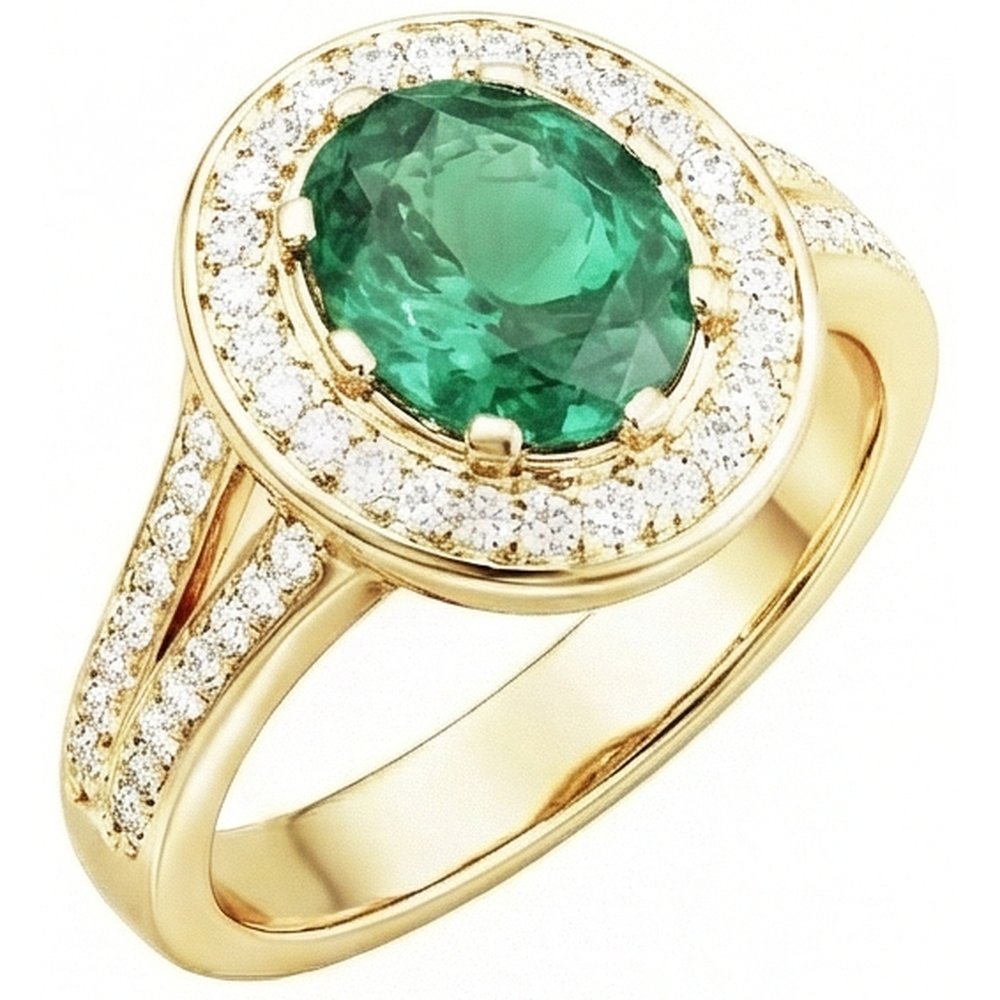 natural round emerald 3.5ct ring side angle