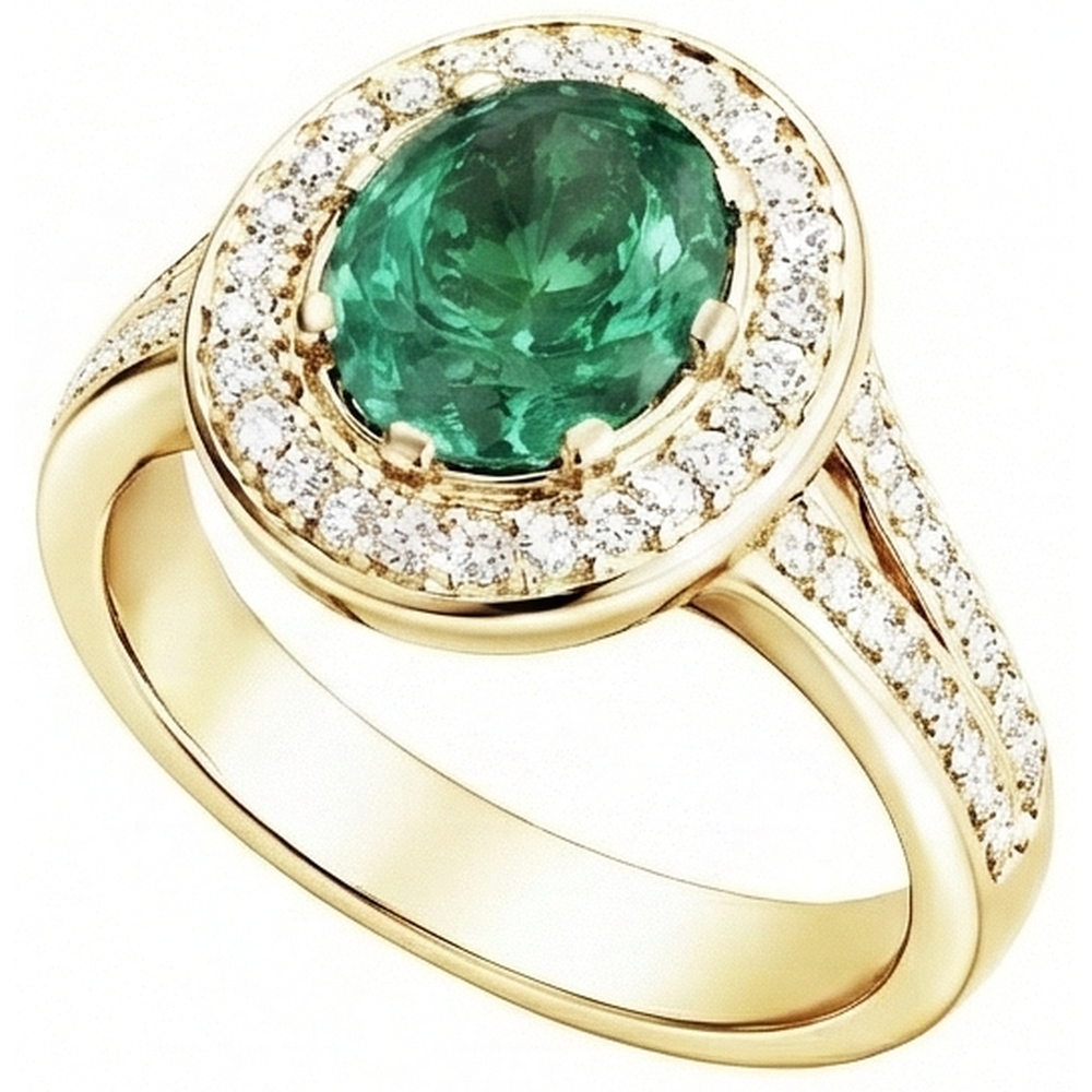 natural round emerald 3.5ct ring close up detail