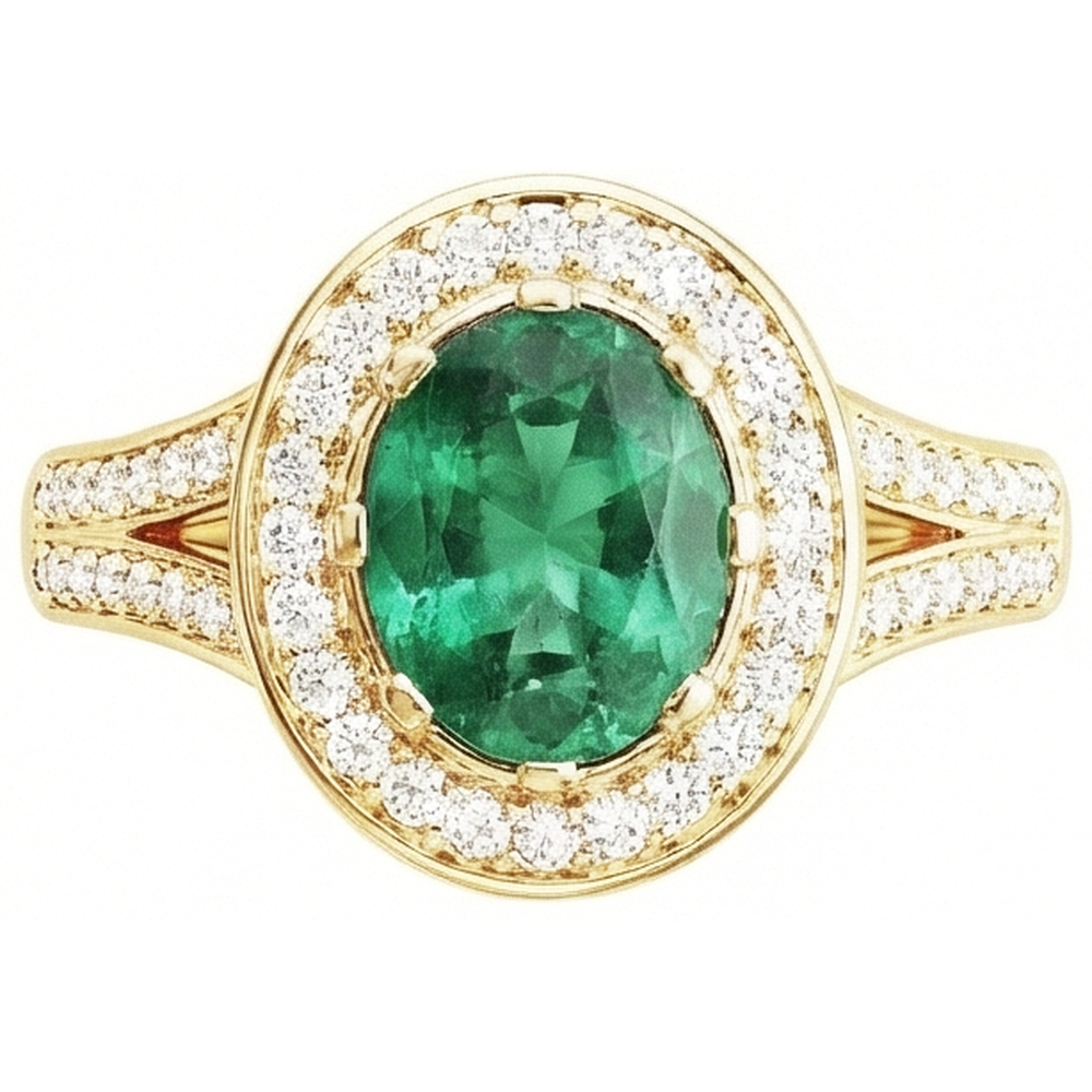 natural round emerald 3.5ct ring top view