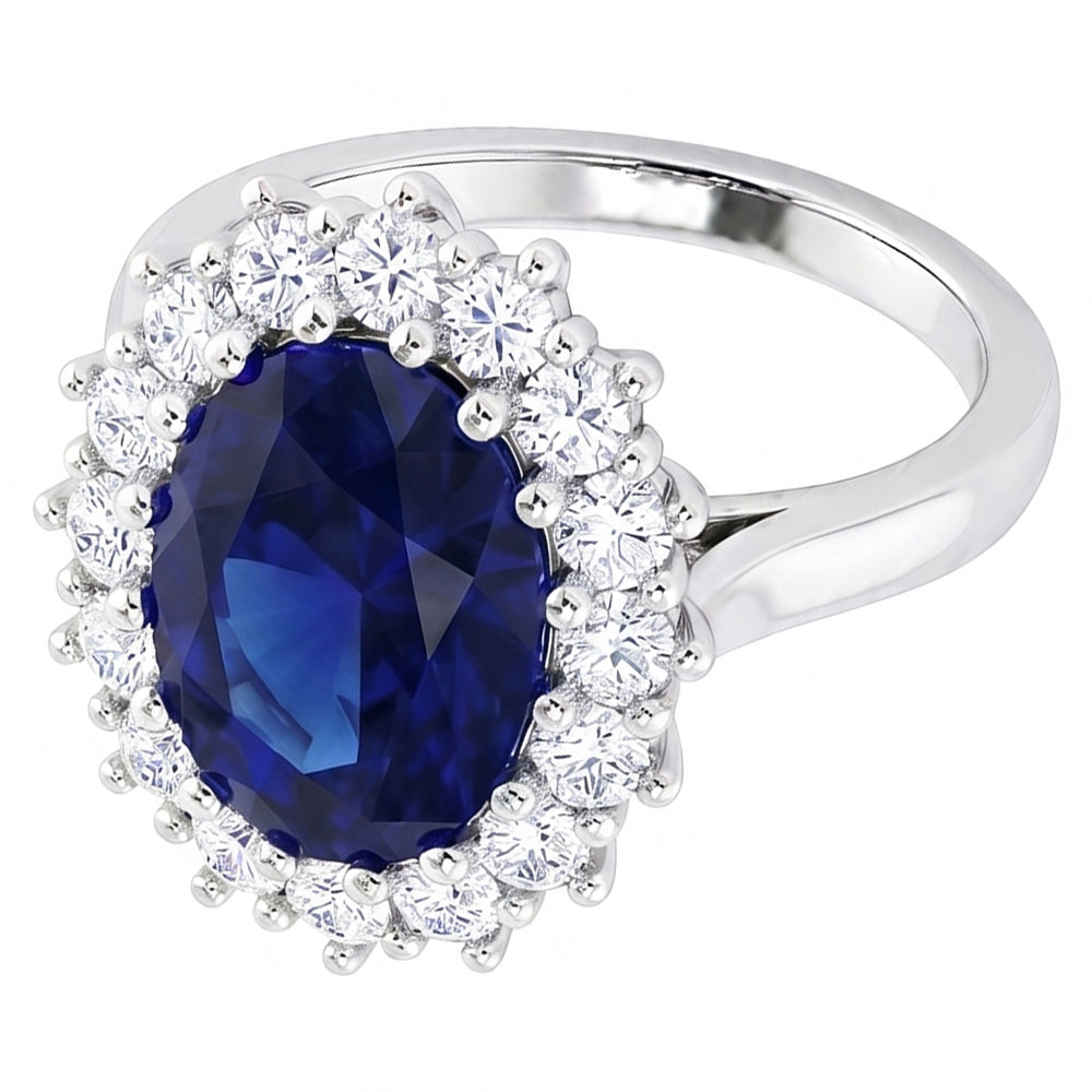 3.5 Ct Oval Shaped Ceylon Sapphire Round Natural Earth Mined Diamond ( Not Lab Grown ) Ring White Gold 14K