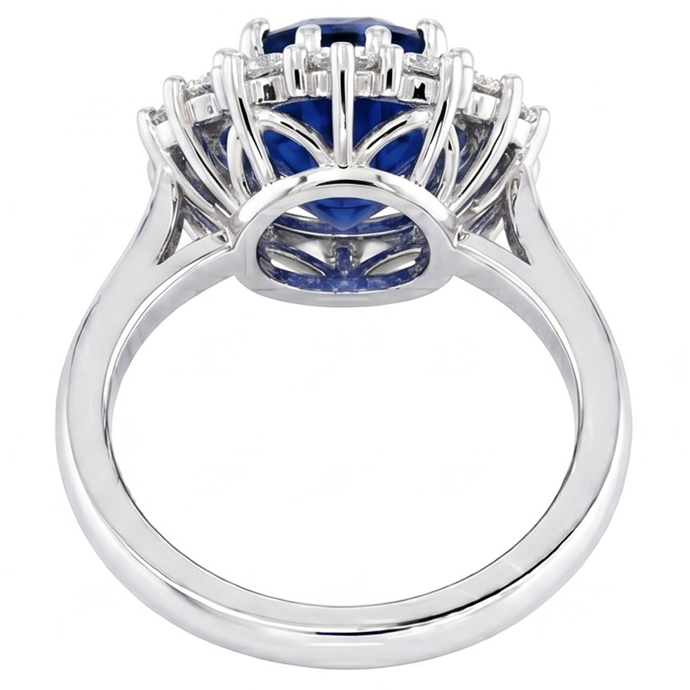 3.5 Ct Oval Shaped Ceylon Sapphire Round Natural Earth Mined Diamond ( Not Lab Grown ) Ring White Gold 14K