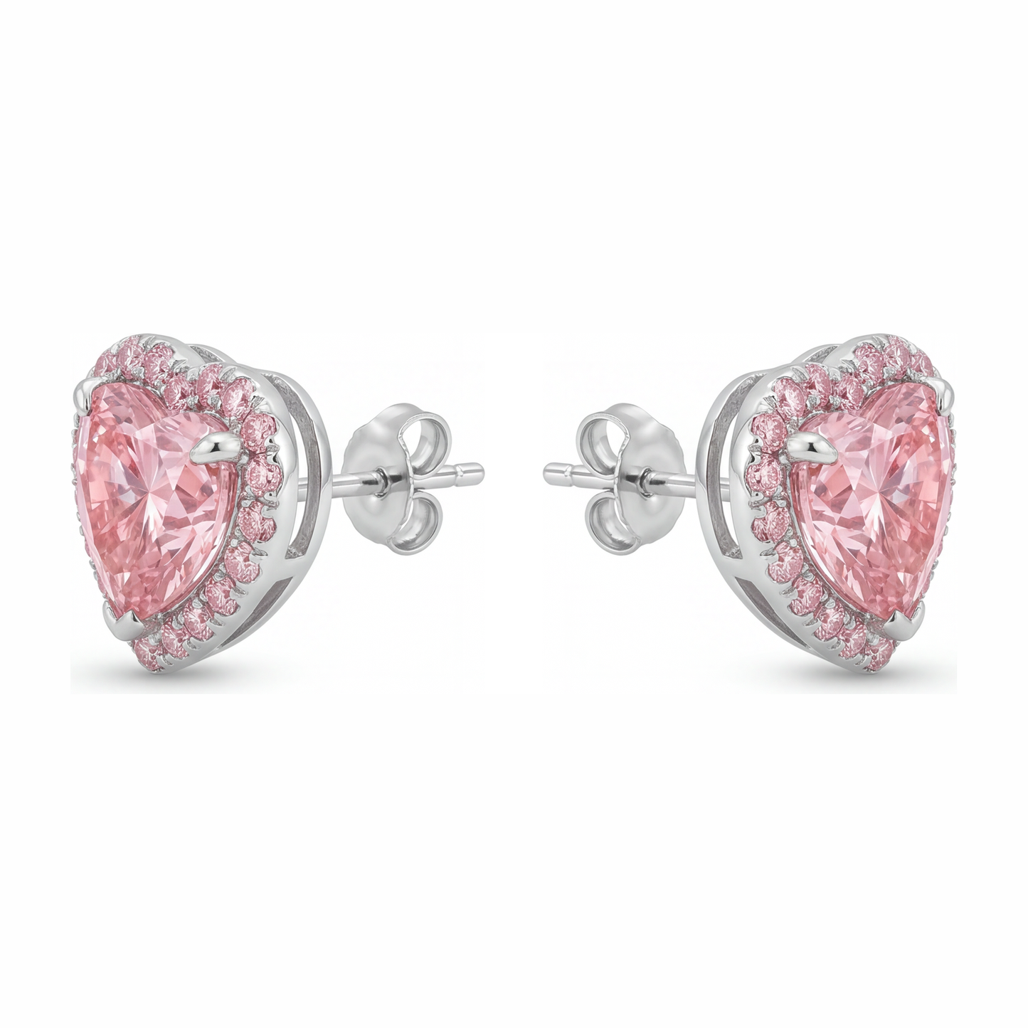 Pink Diamond Earrings 3.5 Carat Lab Grown Heart Halo 14K White Gold