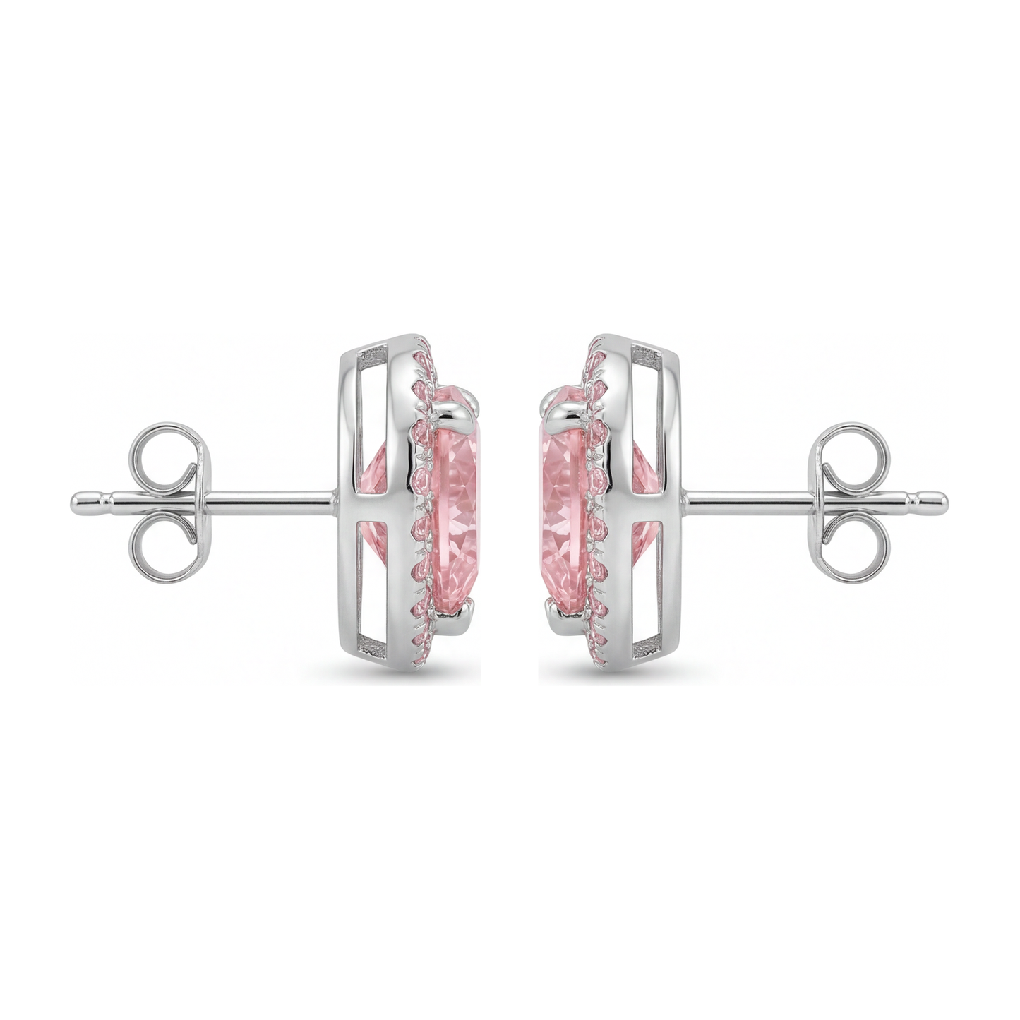 Pink Diamond Earrings 3.5 Carat Lab Grown Heart Halo 14K White Gold