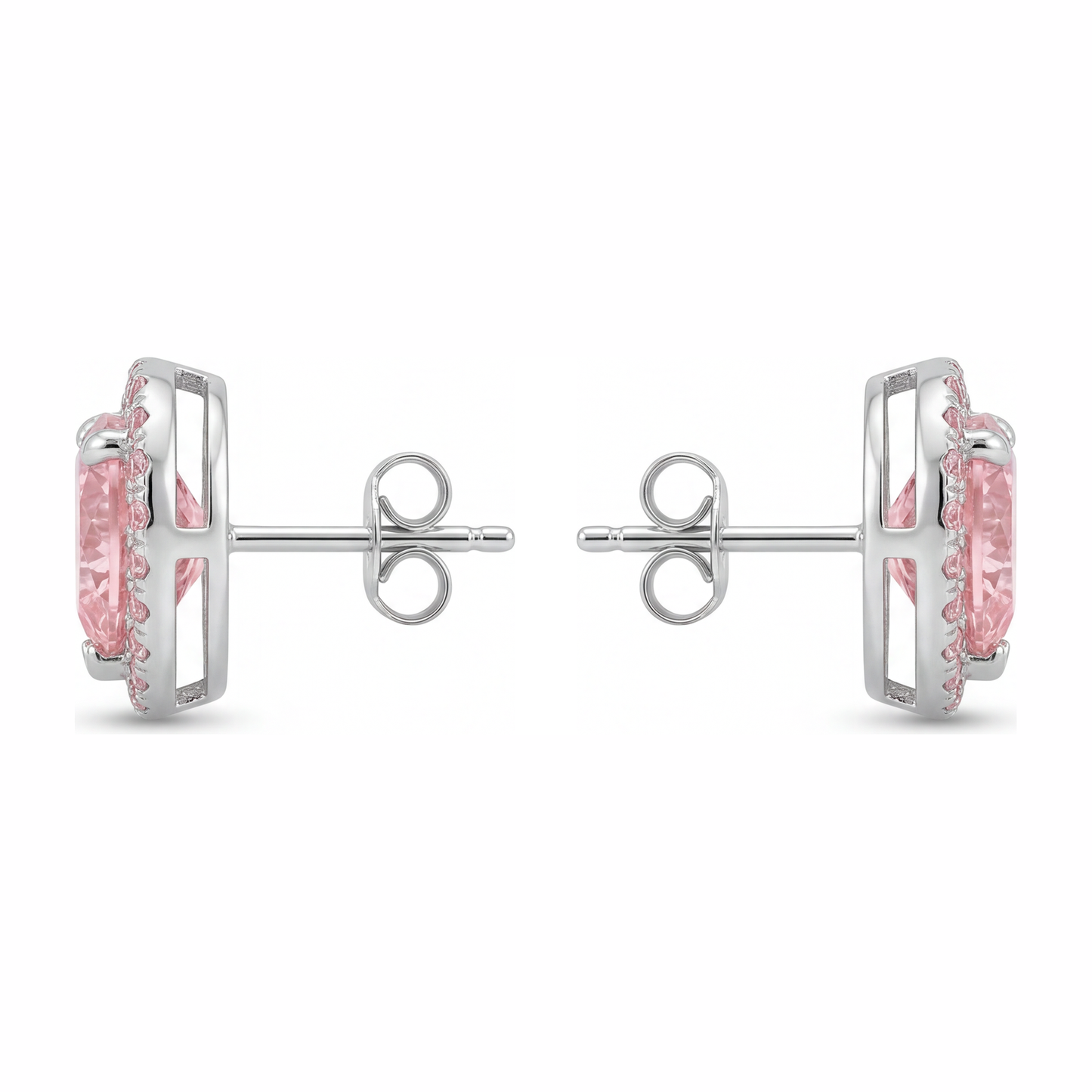 Pink Diamond Earrings 3.5 Carat Lab Grown Heart Halo 14K White Gold