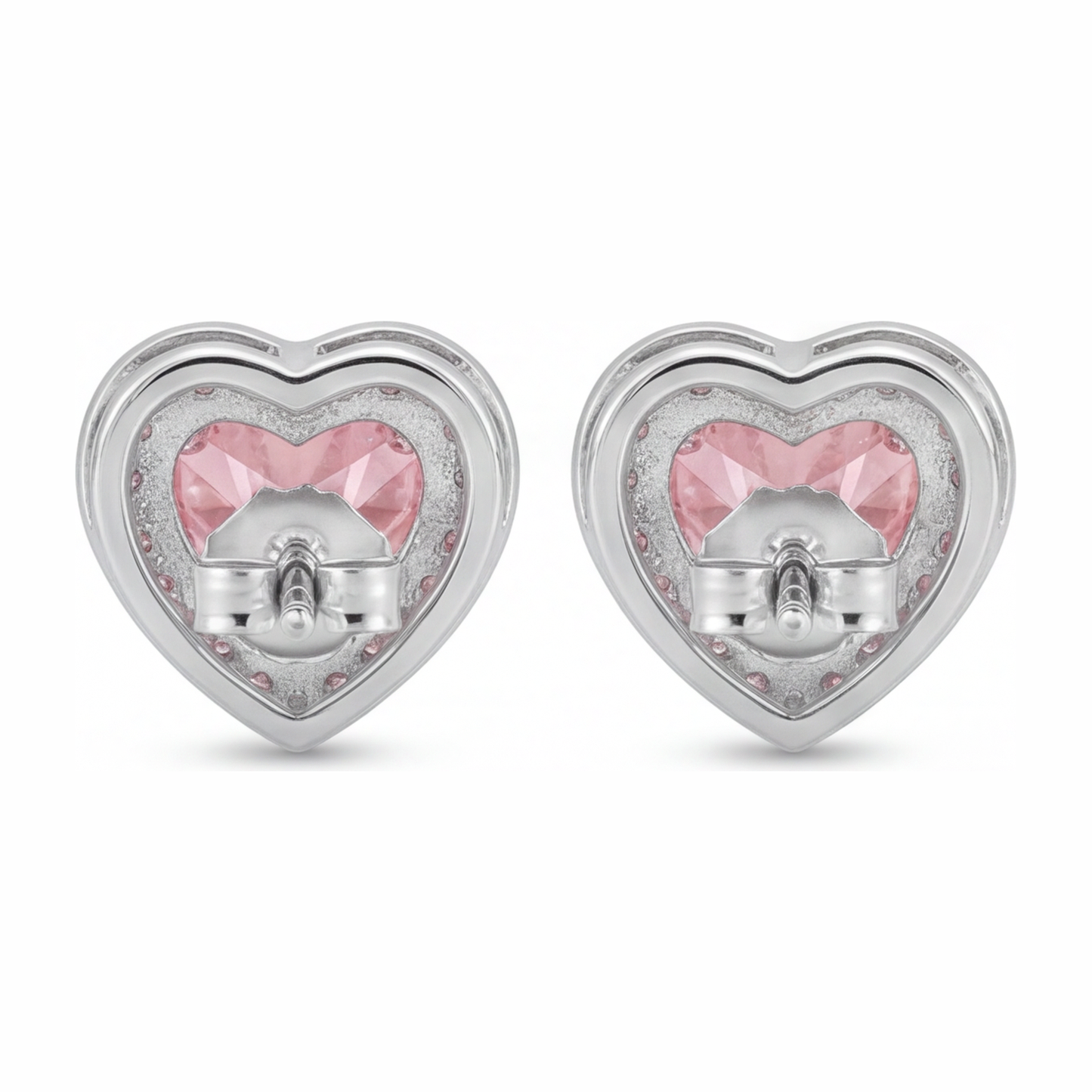 Pink Diamond Earrings 3.5 Carat Lab Grown Heart Halo 14K White Gold