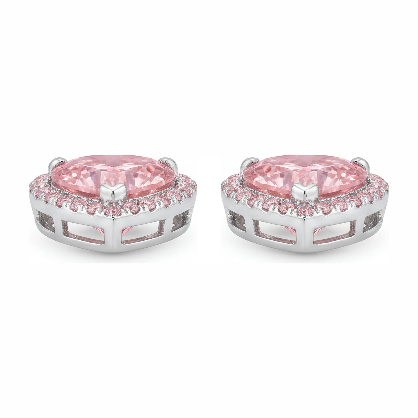 Pink Diamond Earrings 3.5 Carat Lab Grown Heart Halo 14K White Gold