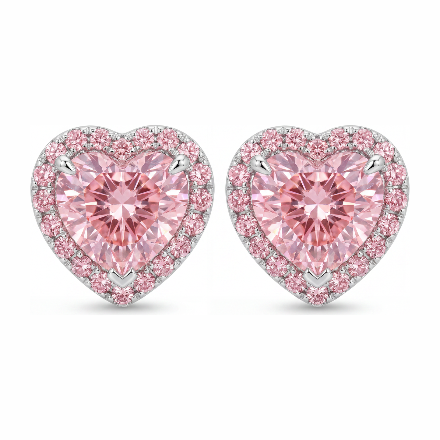 Pink Diamond Earrings 3.5 Carat Lab Grown Heart Halo 14K White Gold
