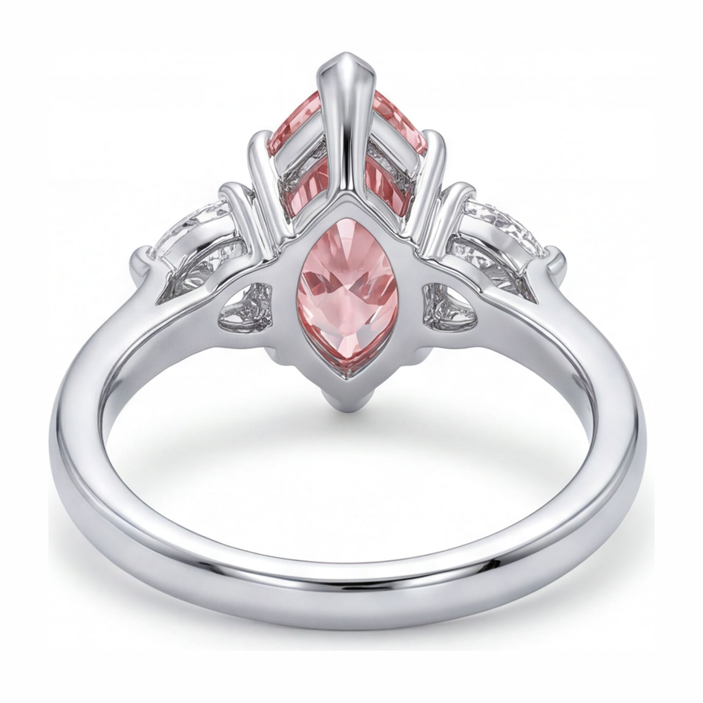 Lab Grown Pink Diamond 3.5 Carat Marquise Three Stone Ring 14K White Gold