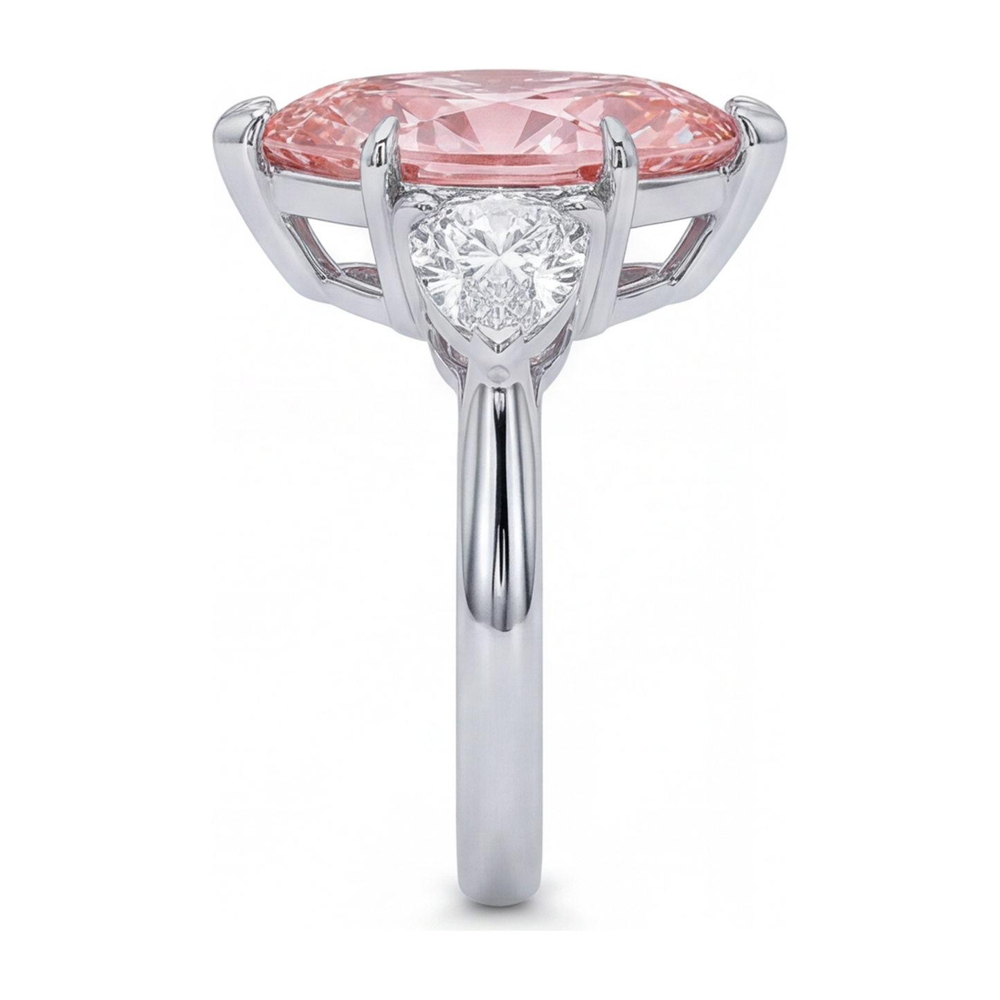 Lab Grown Pink Diamond 3.5 Carat Marquise Three Stone Ring 14K White Gold