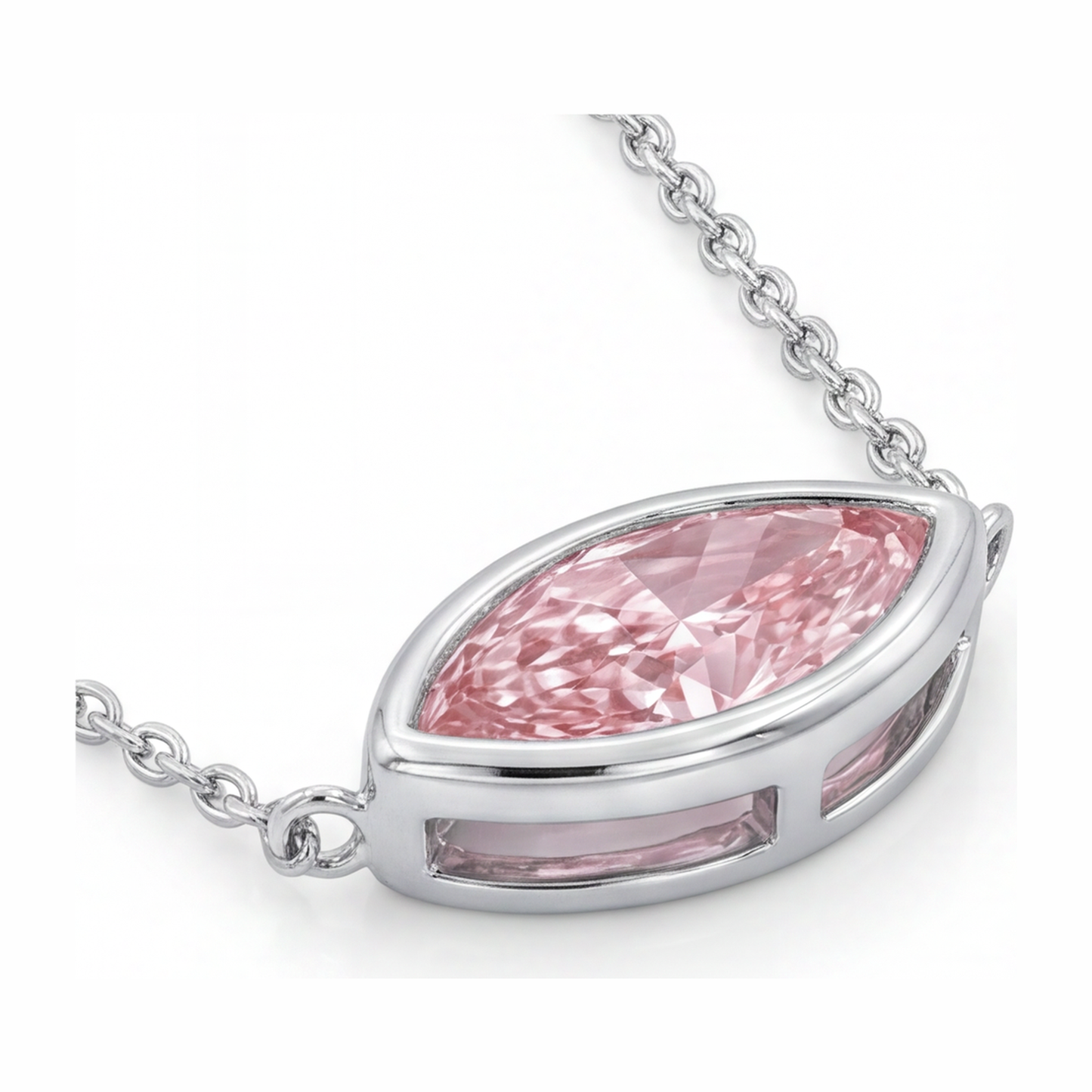 Pink Diamond Necklace 3.5 Carat Lab Grown Marquise Bezel Pendant 14K White Gold