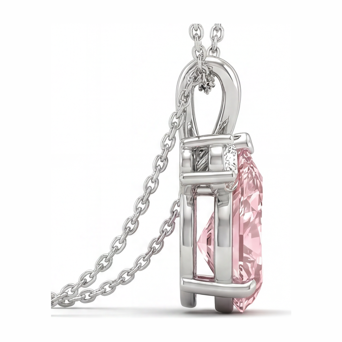 Lab Grown Pink Diamond Necklace 3.5 Carat Pear Bypass Pendant 14K White Gold