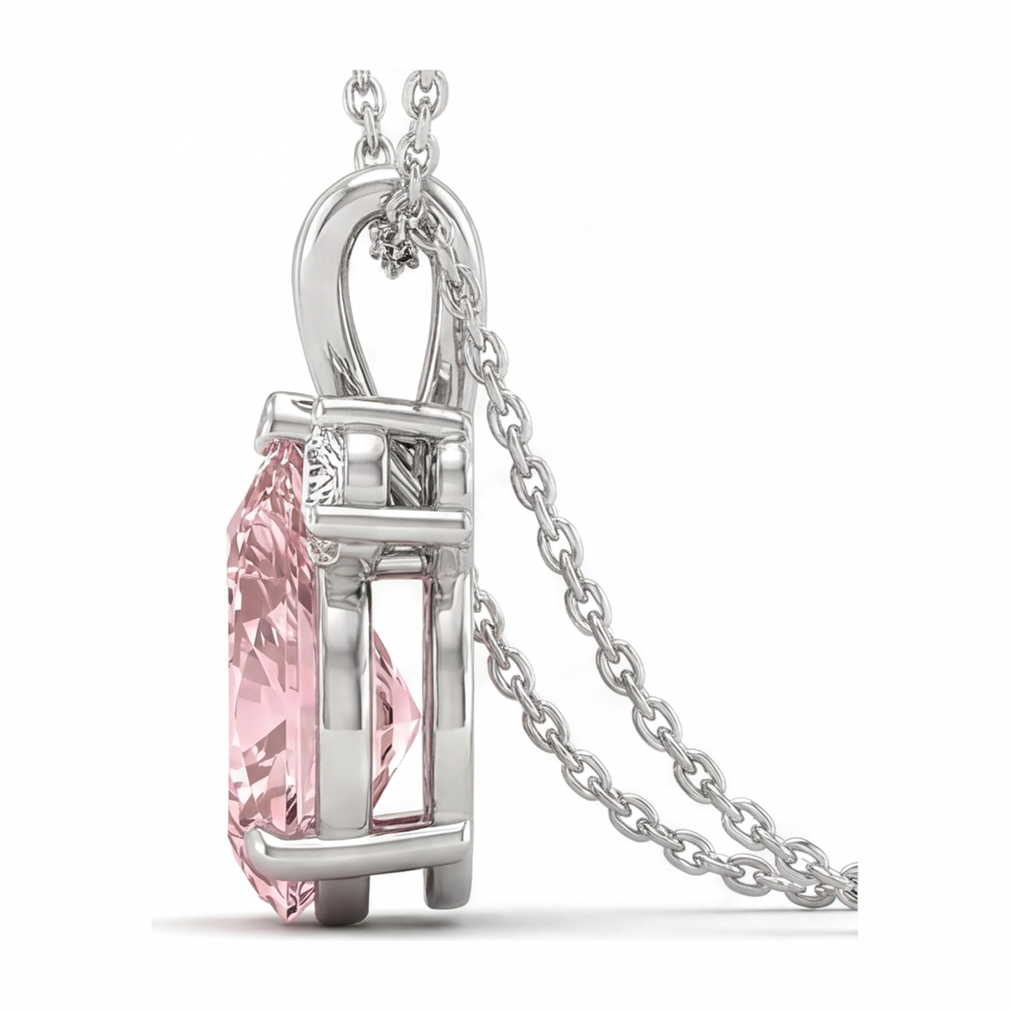 Lab Grown Pink Diamond Necklace 3.5 Carat Pear Bypass Pendant 14K White Gold
